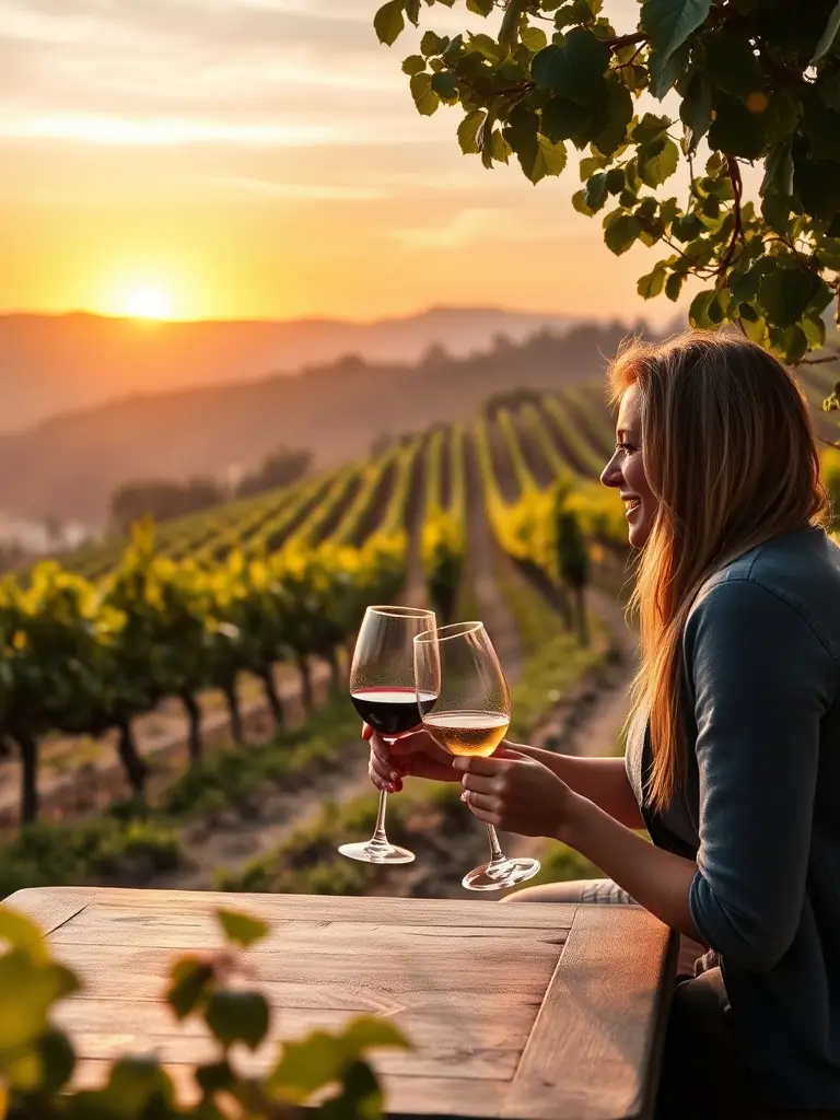 An image showcasing a couple enjoying a private wine tasting experience in a vineyard, highlighting the exclusive and unique experiences offered.