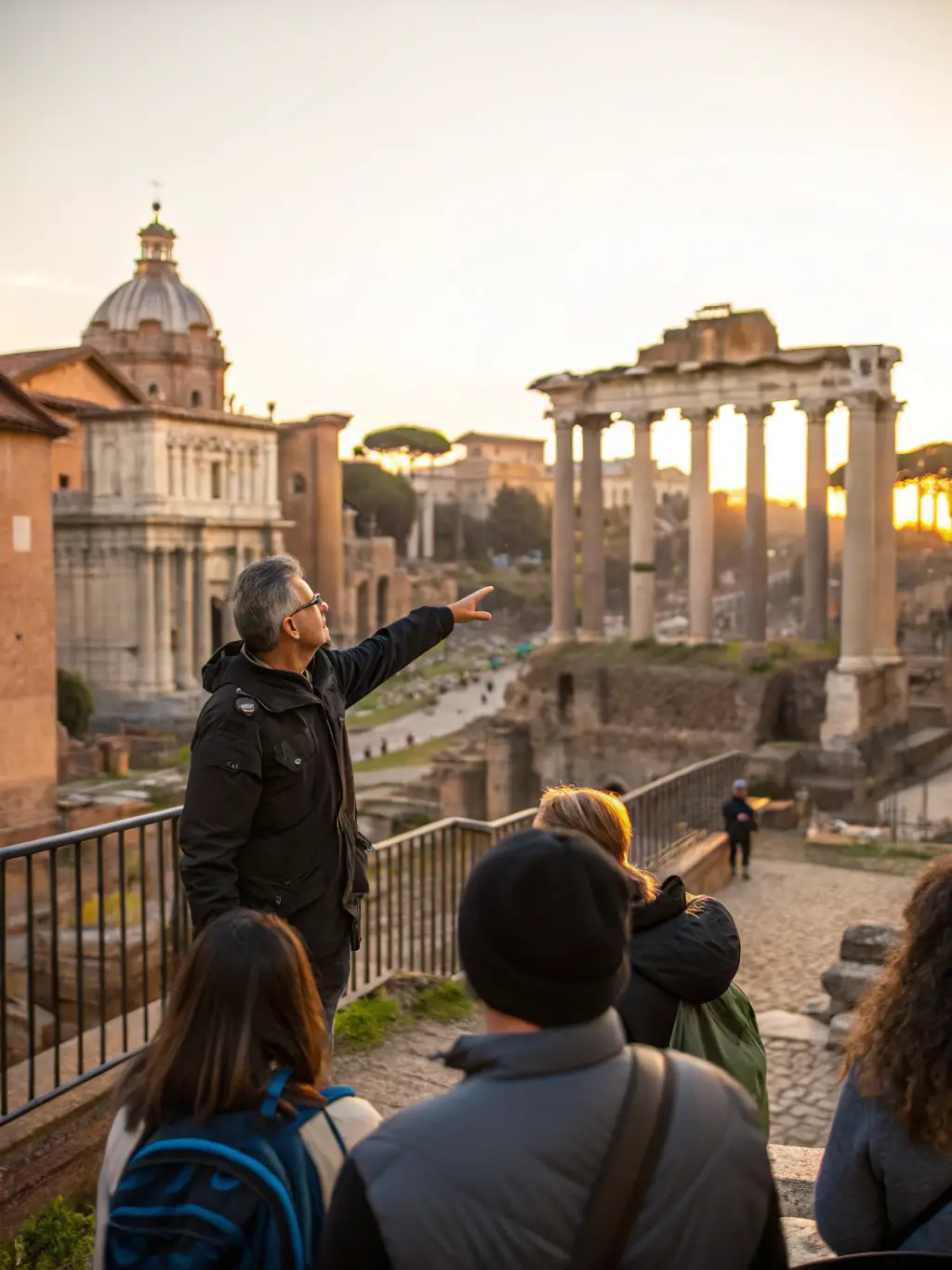 A photograph capturing a personalized tour of a historical site in Rome, with a private guide providing insights and anecdotes, highlighting Verana Luxe's commitment to bespoke itineraries.