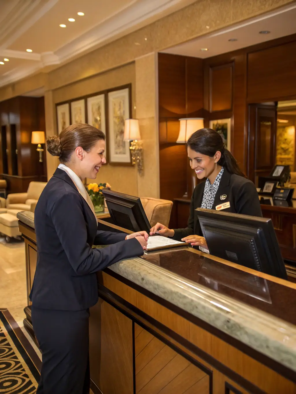 An image of a traveler being greeted with personalized service at a high-end resort, showcasing the white-glove service provided by Verana Luxe.